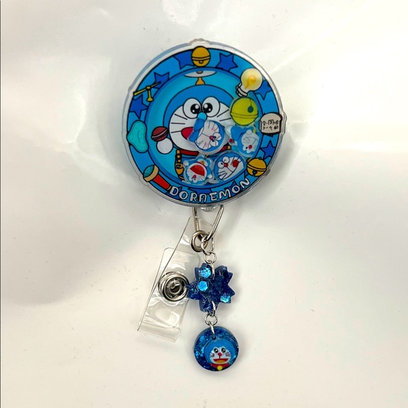 Nee Doraemon shaker Retractable Badge Reel with custom Charms - Picture 1 of 1